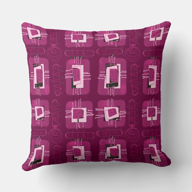 Abstract Ethnic Matrix - Magenta Black Hint Throw Pillow (Back)