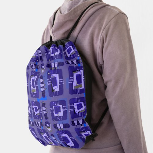 Abstract Ethnic Matrix _ Mauve Blue Olive Drawstring Bag
