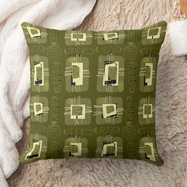 Abstract Ethnic Matrix - Olive Green Throw Pillow (Blanket)