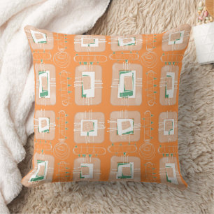 Abstract Ethnic Matrix - Orange Green Hint  Throw Pillow