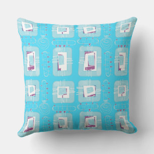 Abstract Ethnic Matrix - Turquoise Purple Hint Throw Pillow