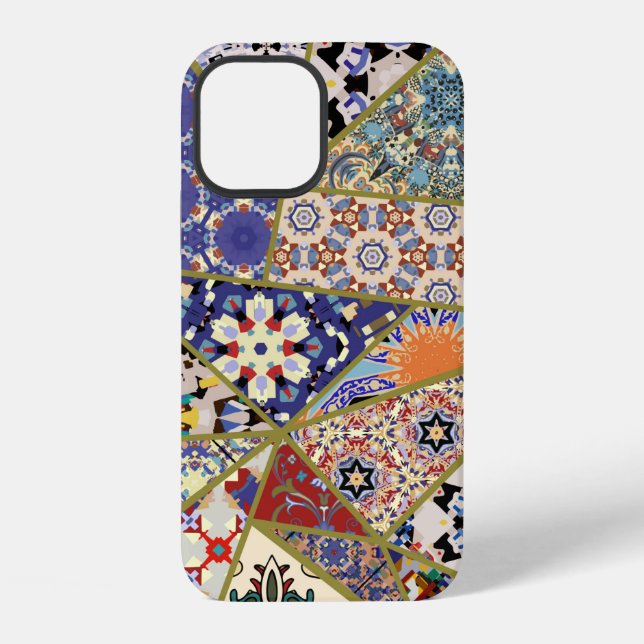 Abstract ethnic spanish tile patchwork hand drawn, iphone case (Back)