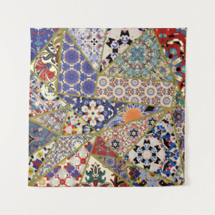 Abstract ethnic spanish tile patchwork hand drawn, tapestry