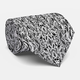 Abstract Ethnic Tribal Black and White Pattern Neck Tie