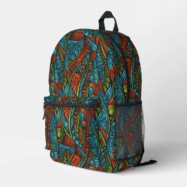 Abstract ethnic wallpaper printed backpack (Back Corner Right)