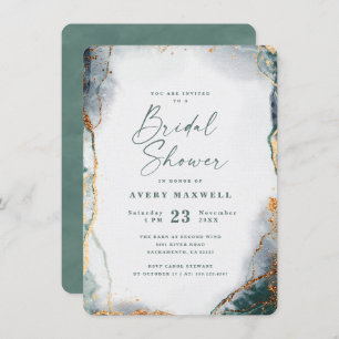 Abstract Eucalyptus Green & Gold Bridal Shower Invitation