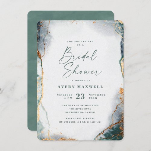 Abstract Eucalyptus Green  Gold Bridal Shower Invitation