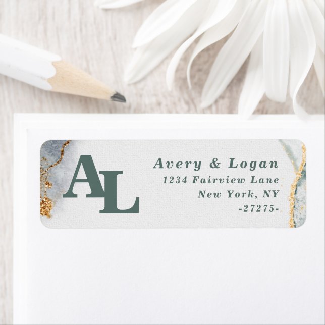 Abstract Eucalyptus Green Monogram Return Address Label (Insitu)