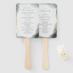 Abstract Eucalyptus Green Wedding Ceremony Program Hand Fan
