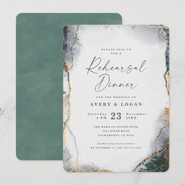 Abstract Eucalyptus Green Wedding Rehearsal Dinner Invitation (Front/Back)