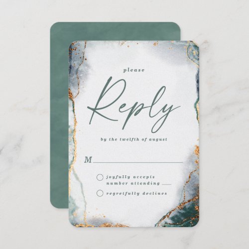 Abstract Eucalyptus Green Wedding RSVP Reply Card