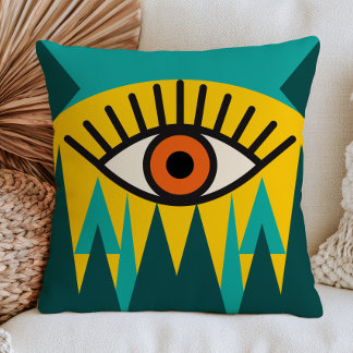 Abstract Evil Eye Design Funky Mystical Art Throw Pillow