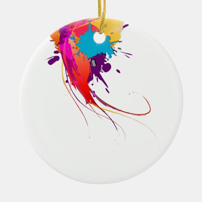 Abstract Exotic Butterfly Paint Splatters Ceramic Ornament (Front)