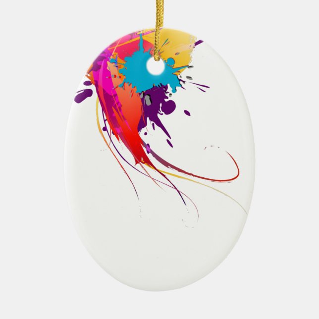 Abstract Exotic Butterfly Paint Splatters Ceramic Ornament (Front)
