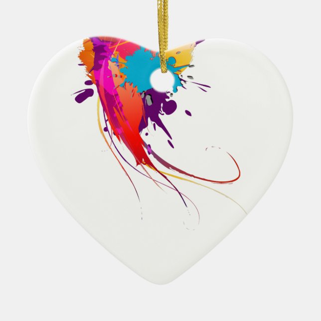 Abstract Exotic Butterfly Paint Splatters Ceramic Ornament (Front)