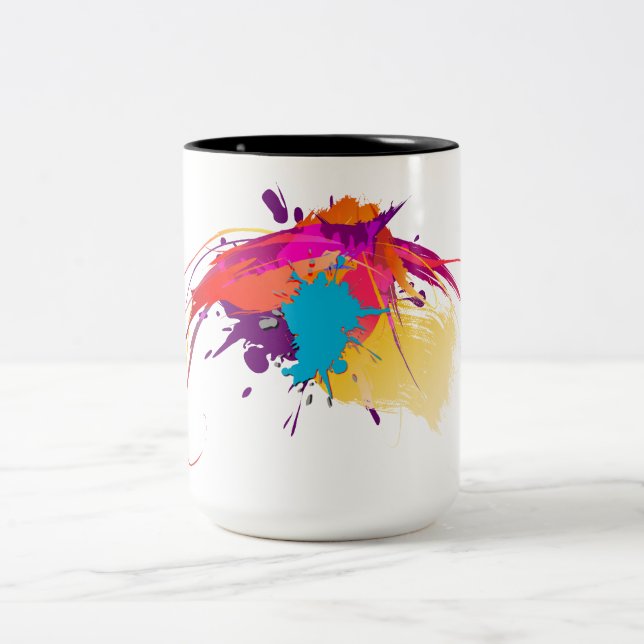 Abstract Exotic Butterfly Paint Splatters Two-Tone Coffee Mug (Center)