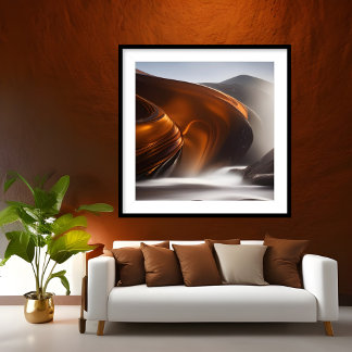 Abstract Exotic flowing river mountain Gold Black  Poster