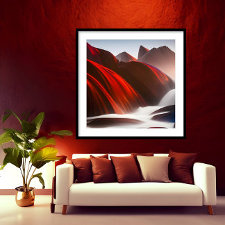 Abstract Exotic flowing river mountain red Blue  Poster