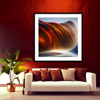 Abstract Exotic flowing Silk Mountain Gold Blue Poster