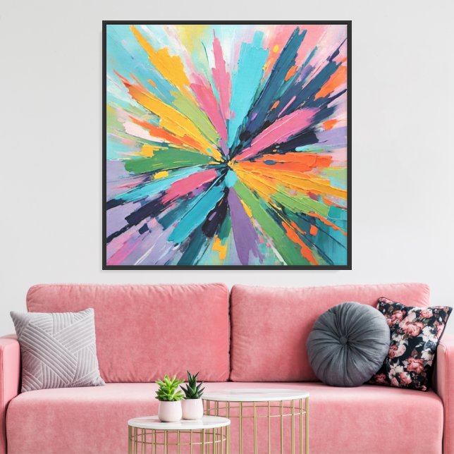 Abstract Explosion Painting – Textured Color Art Canvas Print (Insitu(LivingRoom))