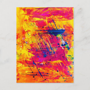 Abstract Expressionism Art Orange Yellow Red Blue Postcard