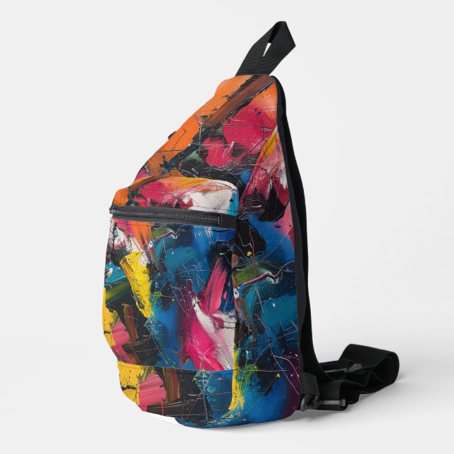 Abstract Expressionism Paint Pattern Sling Bag (Right Corner)