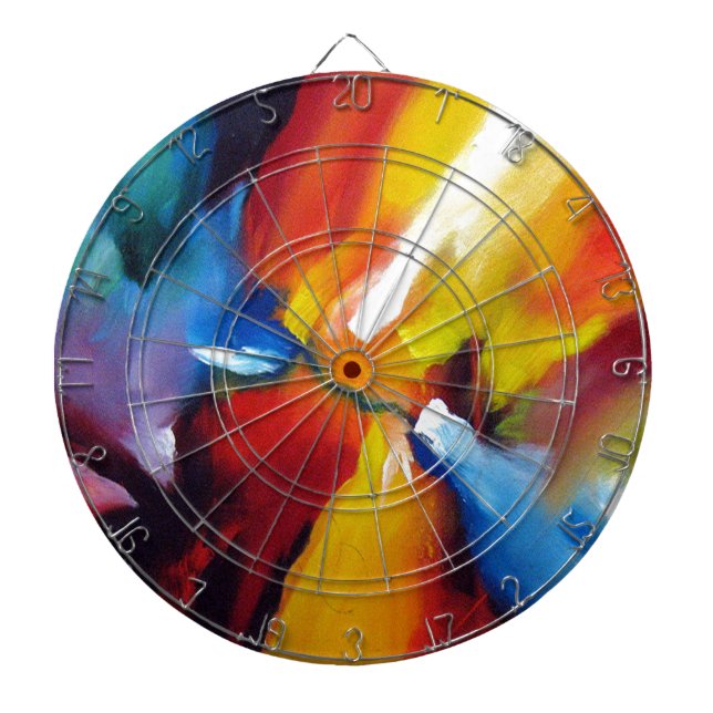 Abstract Expressionism Painting Dartboard With Darts (Front)