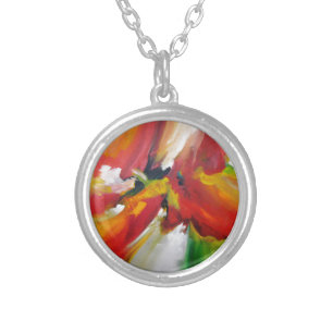 Abstract Expressionism Painting Silver Plated Necklace
