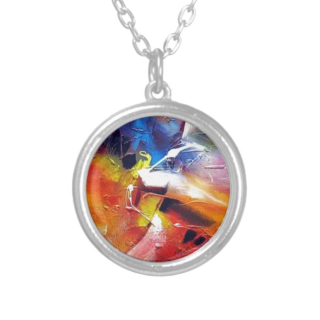 Abstract Expressionism Painting Silver Plated Necklace (Front)