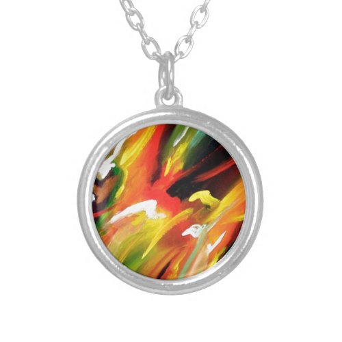 Abstract Expressionism Painting Silver Plated Necklace