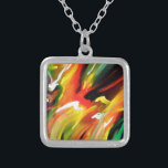 Abstract Expressionism Painting Silver Plated Necklace<br><div class="desc">Yellow Green Red Blue Abstract Expressionism Painting</div>