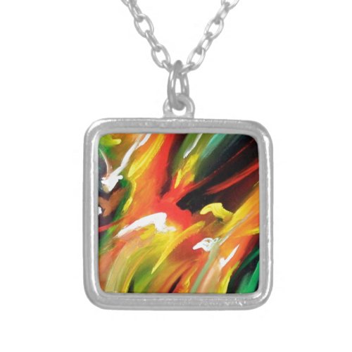 Abstract Expressionism Painting Silver Plated Necklace