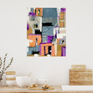 Abstract Expressionist Art Buildings Painting Poster