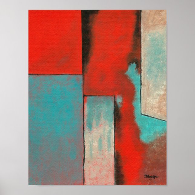 Abstract Expressionist Art Painting Red Turquoise Poster (Front)