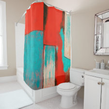 Abstract Expressionist Art Painting Red Turquoise Shower Curtain