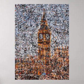 Abstract Expressionist Big Ben London Drip Art Poster