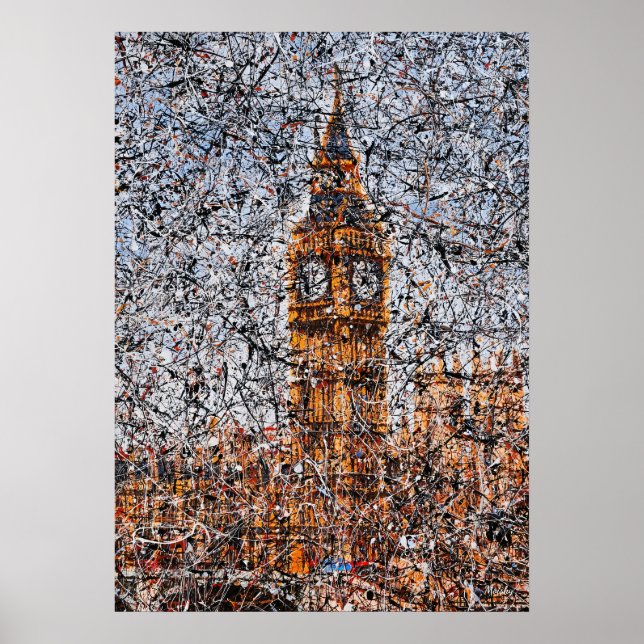 Abstract Expressionist Big Ben London Drip Art Poster (Front)
