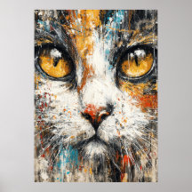 Abstract Expressionist Cat Portrait Modern Animal 