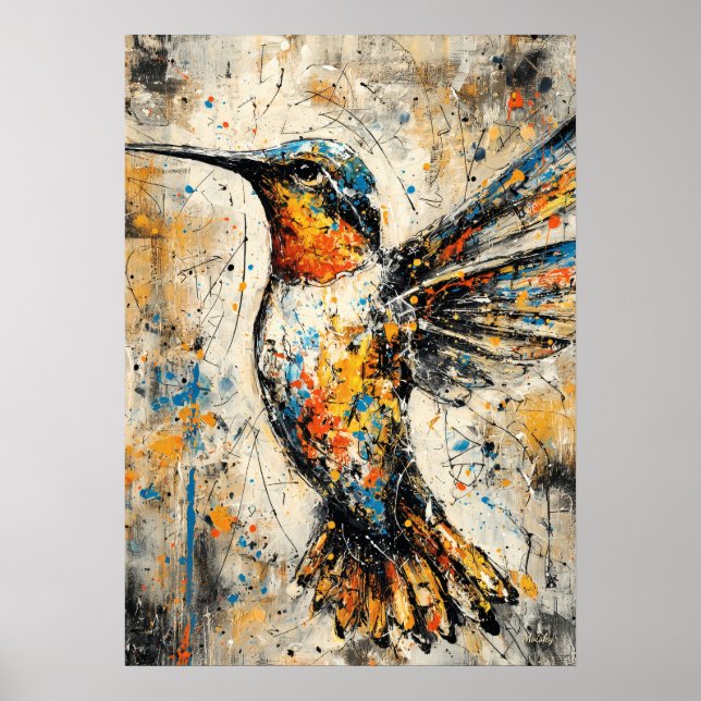 Abstract Expressionist Hummingbird Painting Modern Poster (Front)