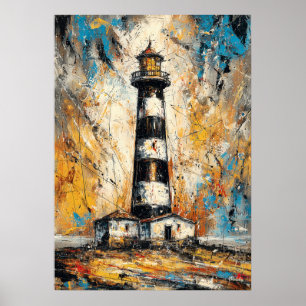 Abstract Expressionist Lighthouse Painting Coastal Poster