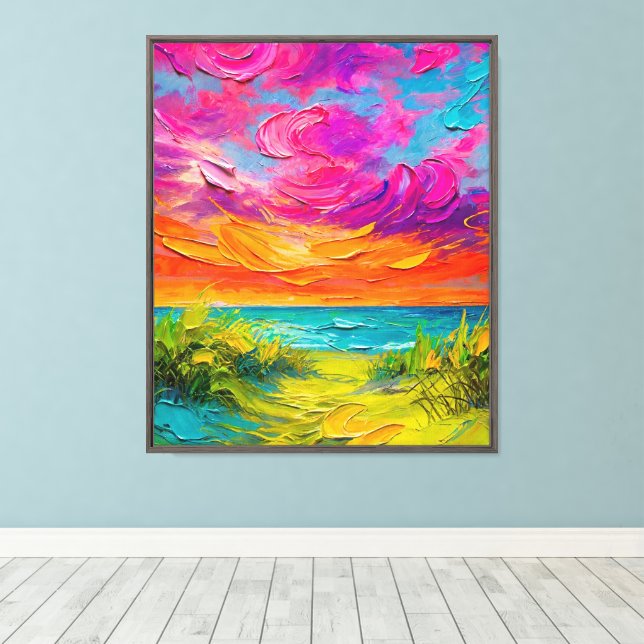 Abstract Expressionist Ocean Sunset Canvas  Print (Insitu(Wood Floor))