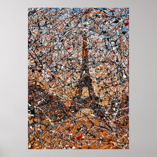 Abstract Expressionist Paris Eiffel Tower Drip Art Poster (Front)