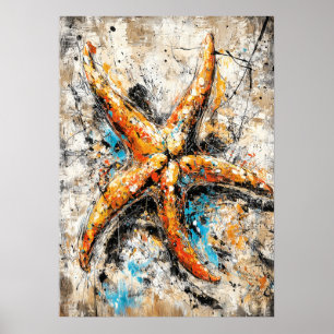 Abstract Expressionist Starfish Painting Coastal Poster