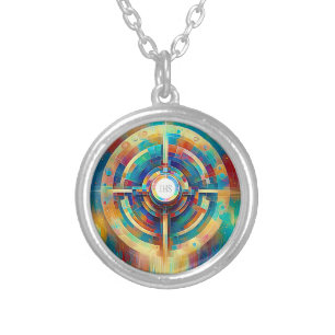 Abstract Expressionist Style Eucharistic Communion Silver Plated Necklace