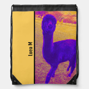 ABSTRACT EYE-CATCHING BRIGHT ALPACA IMAGE CUSTOM DRAWSTRING BAG