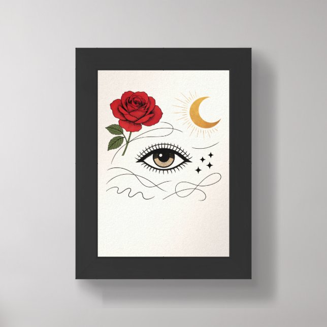 Abstract Eye Rose Moon Aesthetic Wall Art (Framed Front)