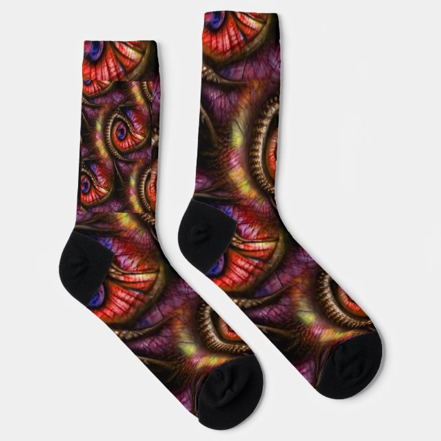 Abstract eyes in reds and purples socks (Right)