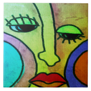 Abstract Face 1 Digital Painting Ceramic Tile
