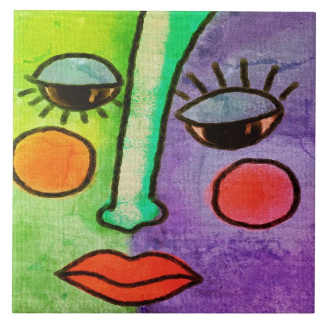 Abstract Face 2 Digital Painting Ceramic Tile (Front)