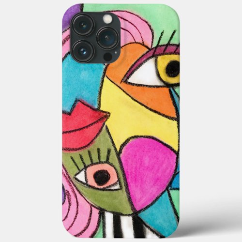 Abstract Face Artsy Cubism Fun Yellow Blue Pink iPhone 13 Pro Max Case